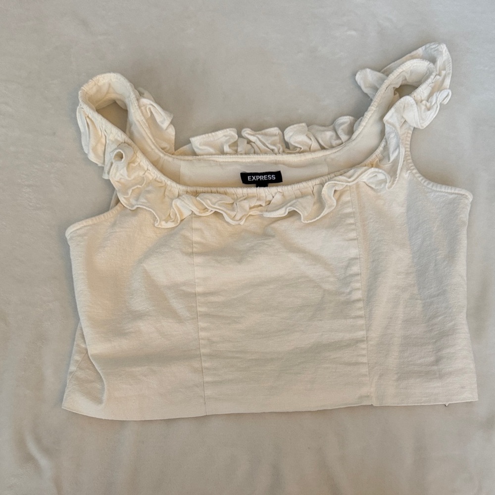 Express Ivory Ruffle Crop Top